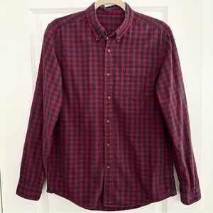 Red and Navy Blue Gingham Checkered Plaid Button Down Shirt